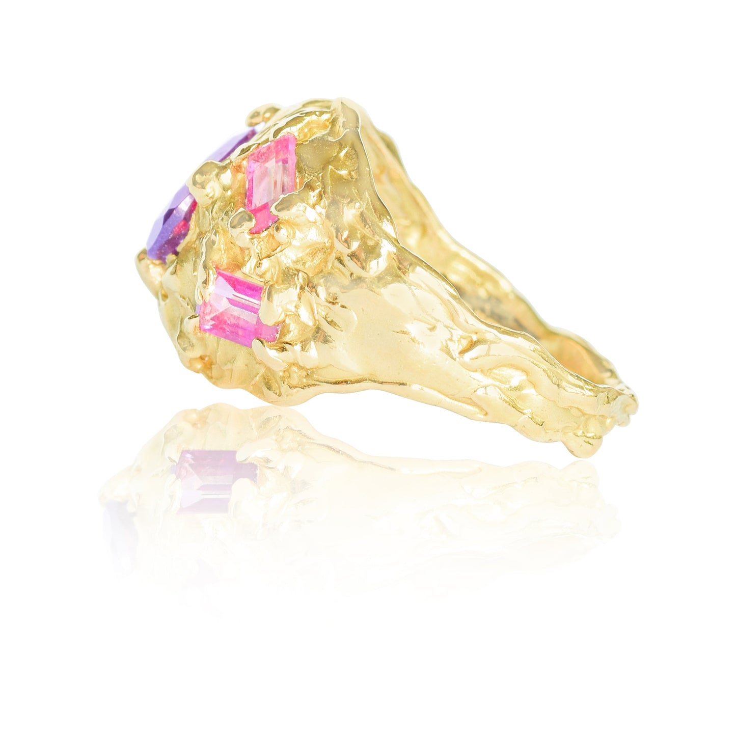 18ct Yellow Gold Ring with Sri Lankan Garnet and Pink Sapphires