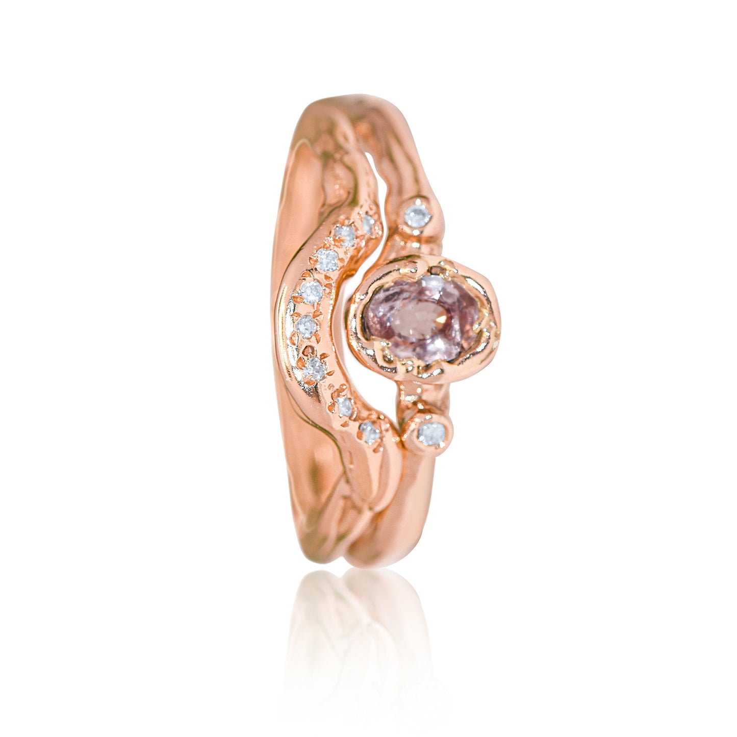9ct Rose Gold Engagement Ring with Pink Sapphire and Diamonds - LaParra Jewels-bespoke and one of a kind fine jewellery-london