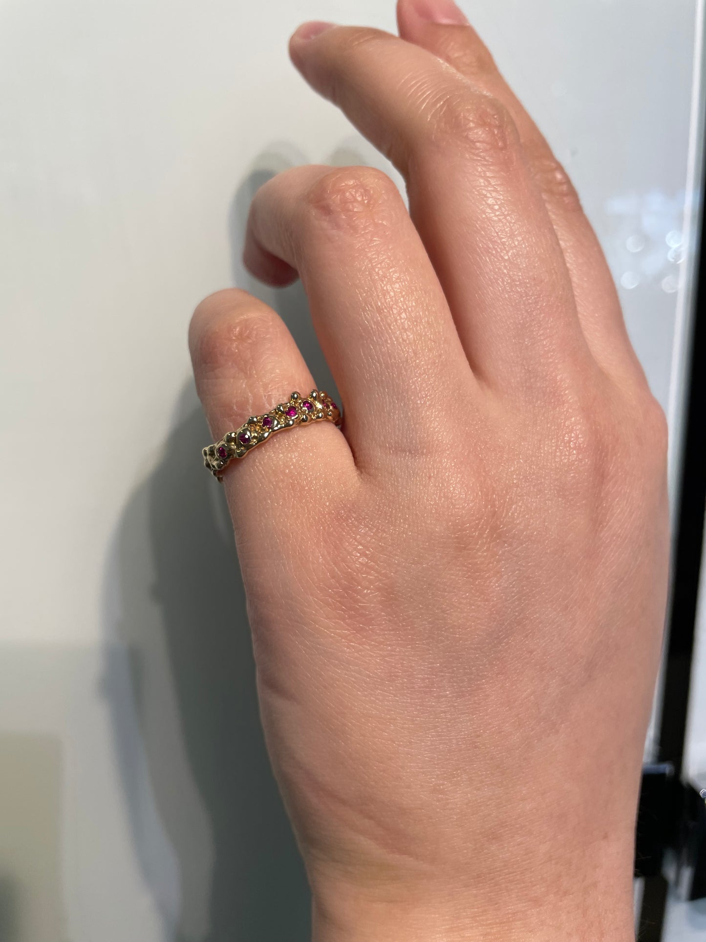 Flora, 9 Carat yellow gold, Eternity ring set with rubis. - LaParra Jewels-bespoke and one of a kind fine jewellery-london