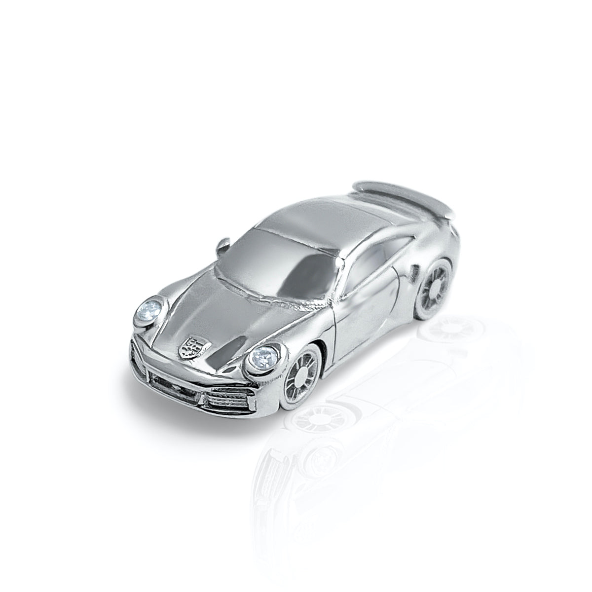Porche 911 GT Turbo S, platinum set with White Diamonds as front lights and rubies at the back - LaParra Jewels-bespoke and one of a kind fine jewellery-london