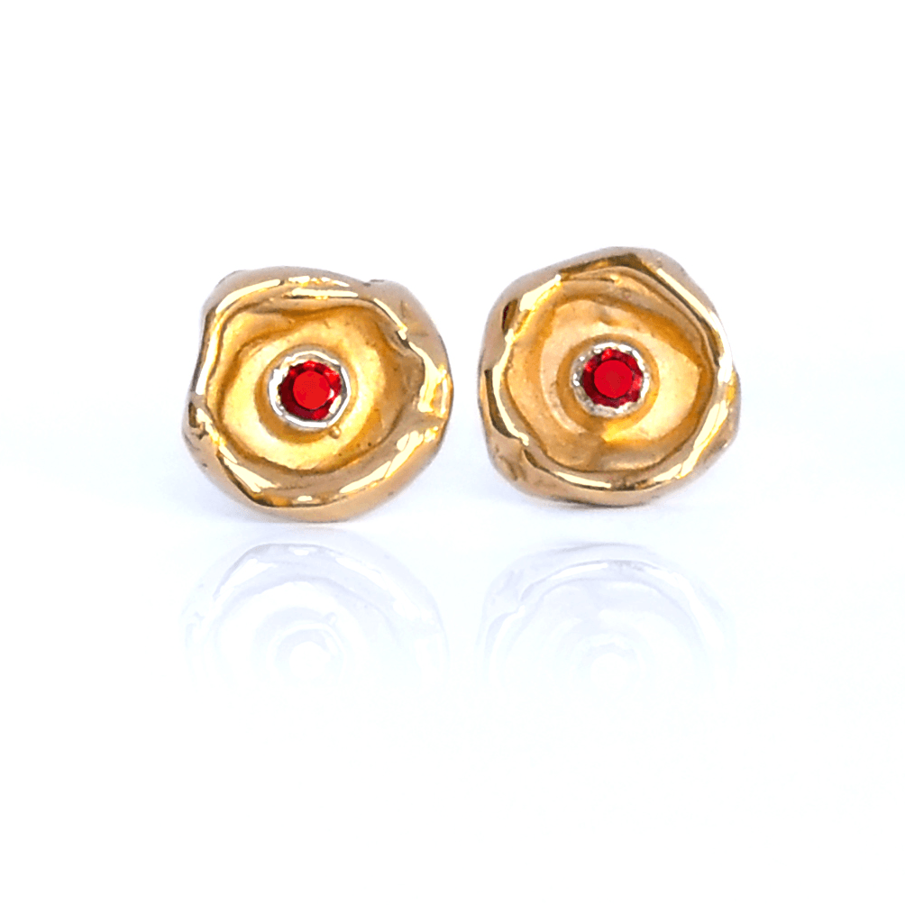 Gold studs set with rubis, brilliant cut - LaParra Jewels-BESPOKE HAND MADE JEWLERY LONDON