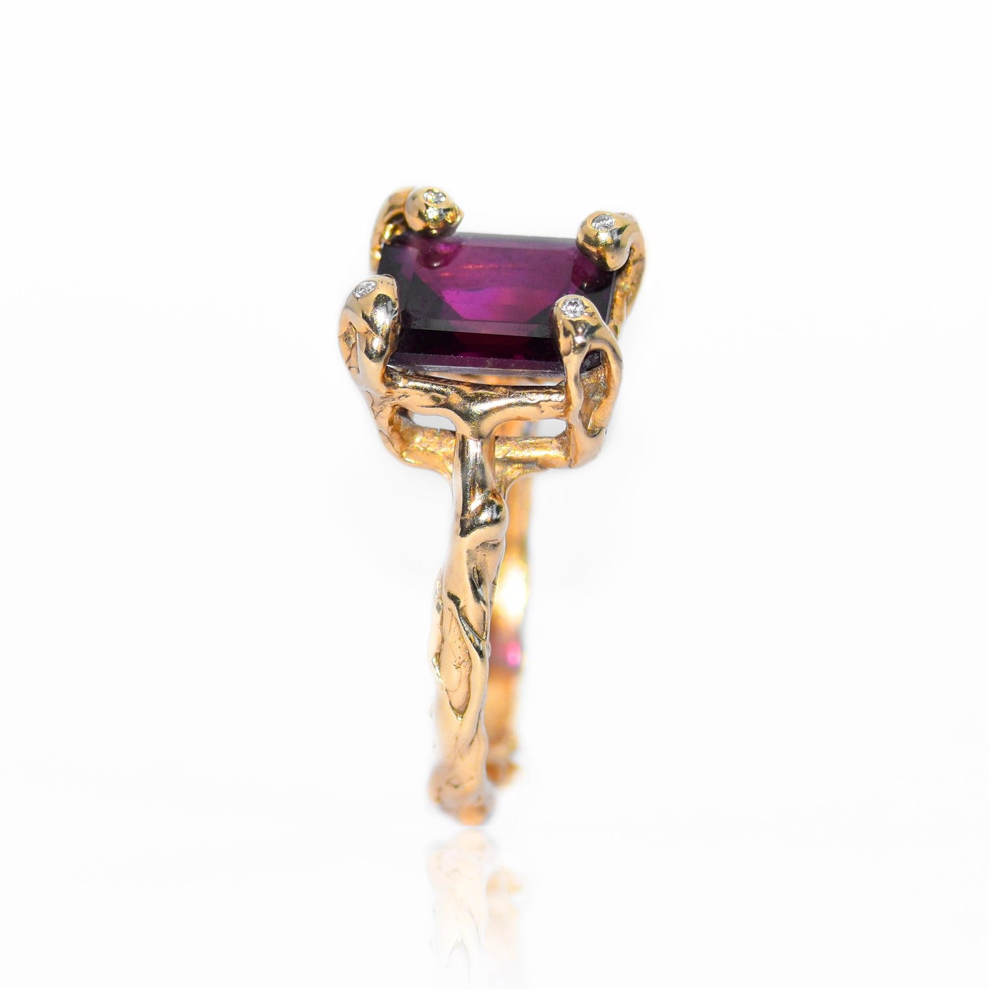 Gold ring set with Garnet and diamonds - LaParra Jewels-BESPOKE HAND MADE JEWLERY LONDON