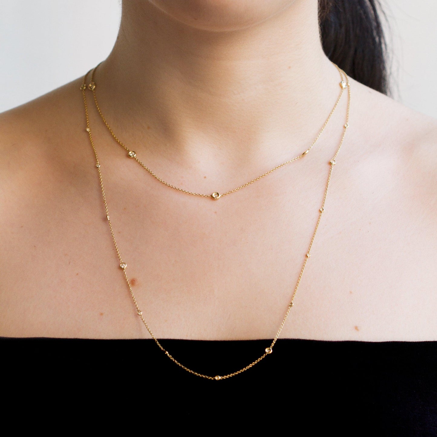 Long yellow gold necklace set with white diamonds - LaParra Jewels-BESPOKE HAND MADE JEWLERY LONDON