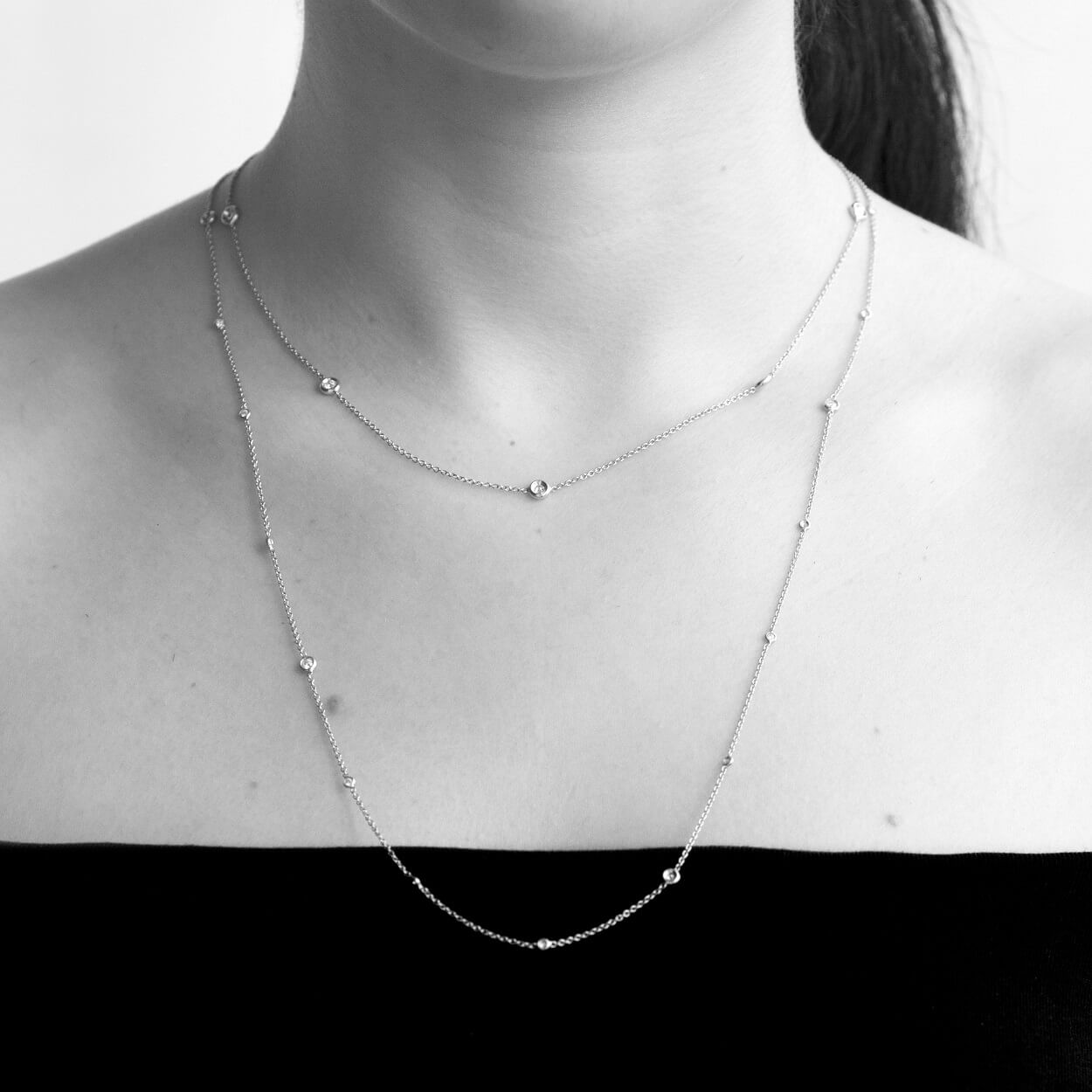 Alba - Long White 18 Carat Gold Necklace, set with 1 Carat White Diamonds - LaParra Jewels-bespoke and one of a kind fine jewellery-london