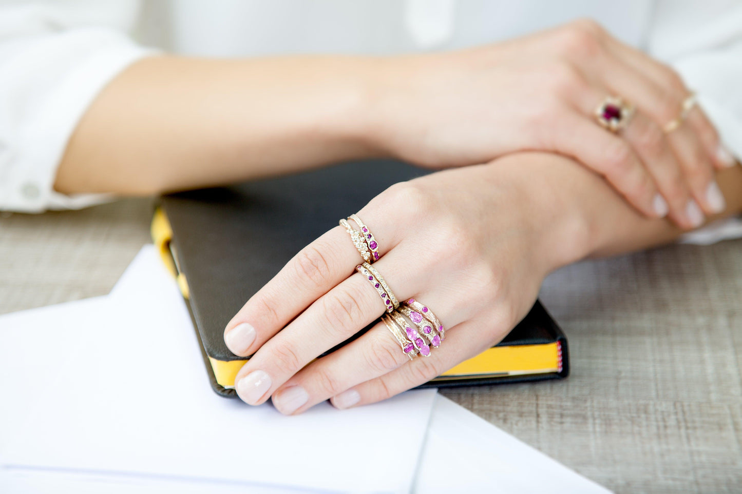 Gold ring set with pink sapphires, one of a kind - LaParra Jewels-BESPOKE HAND MADE JEWLERY LONDON