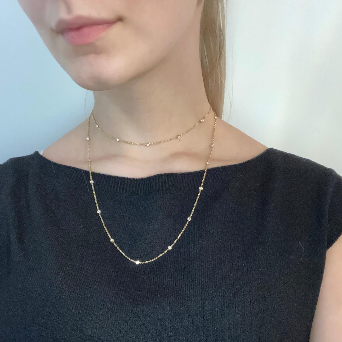 Maura - Long Yellow 18 Carat Gold Necklace, set with 1 Carat White Diamonds - LaParra Jewels-bespoke and one of a kind fine jewellery-london