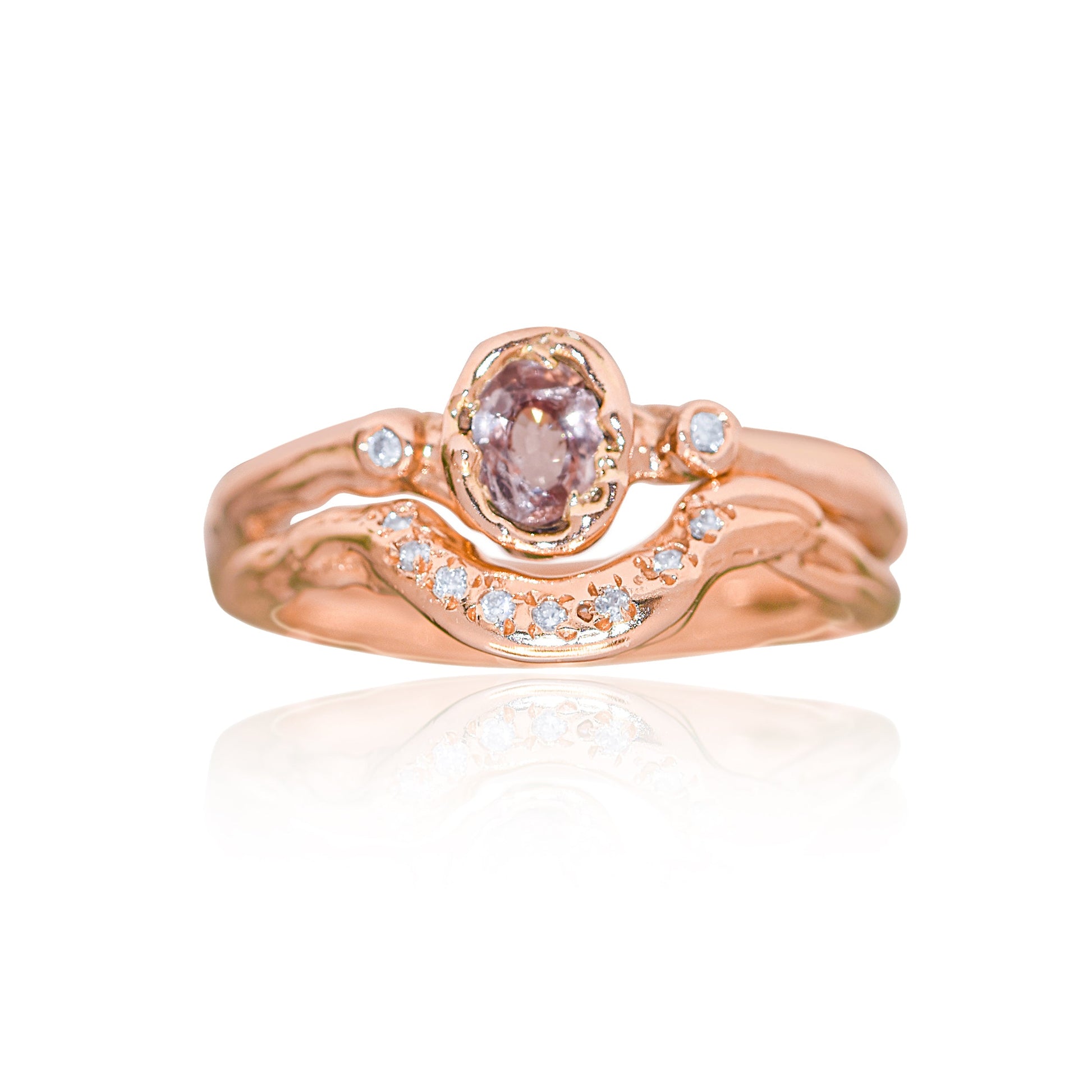 9ct Rose Gold Engagement Ring with Pink Sapphire and Diamonds - LaParra Jewels-bespoke and one of a kind fine jewellery-london