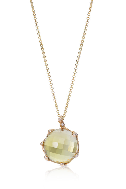 Aura citrine and diamond pendant necklace in 9 carat Fairtrade yellow gold by Parra Jewels — one of a kind handmade jewellery UK