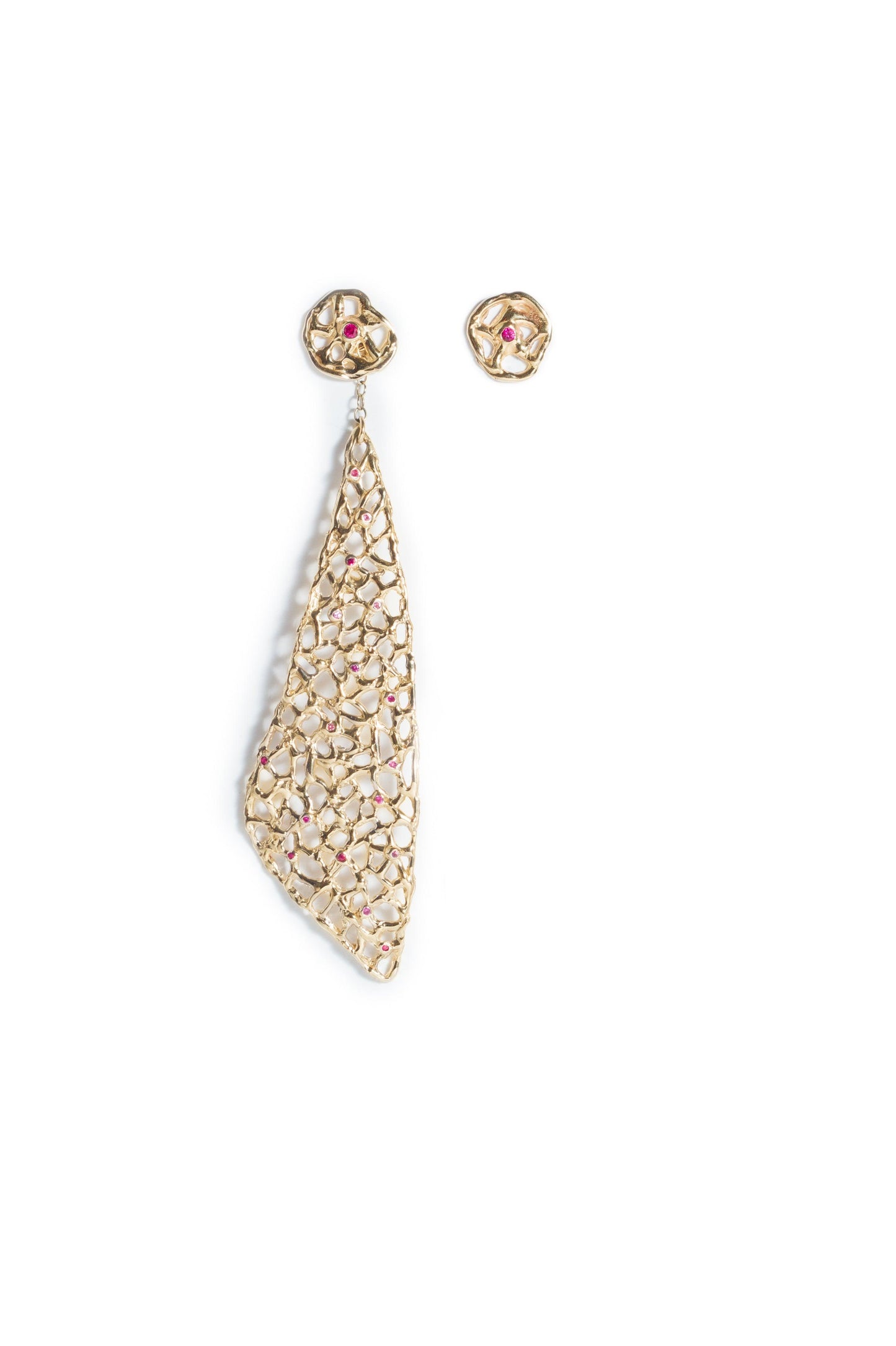 Gold studs and chandelier earrings set with rubis and sapphires, brilliant cut - LaParra Jewels-BESPOKE HAND MADE JEWLERY LONDON