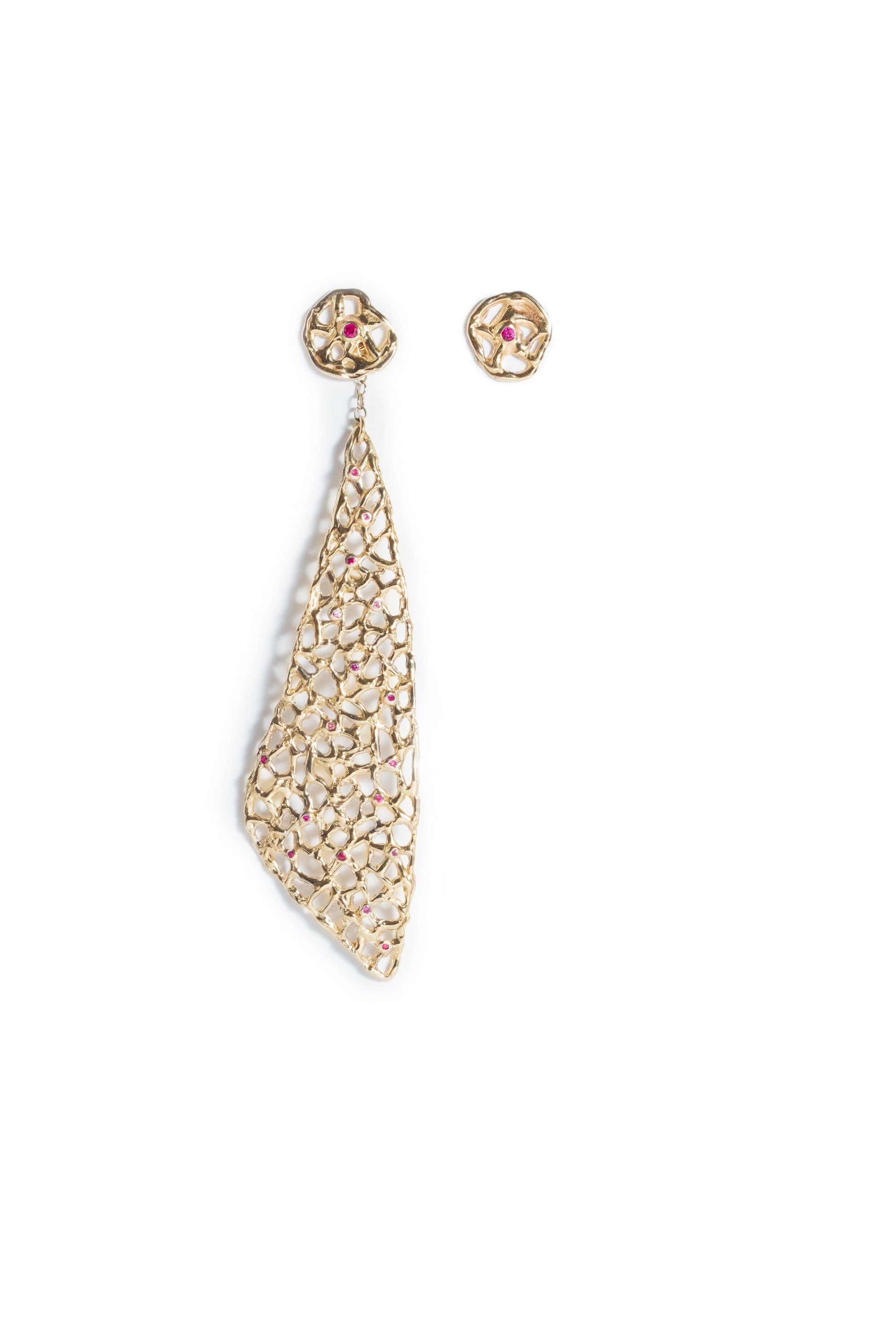 Gold studs and chandelier earrings set with rubis and sapphires, brilliant cut - LaParra Jewels-BESPOKE HAND MADE JEWLERY LONDON