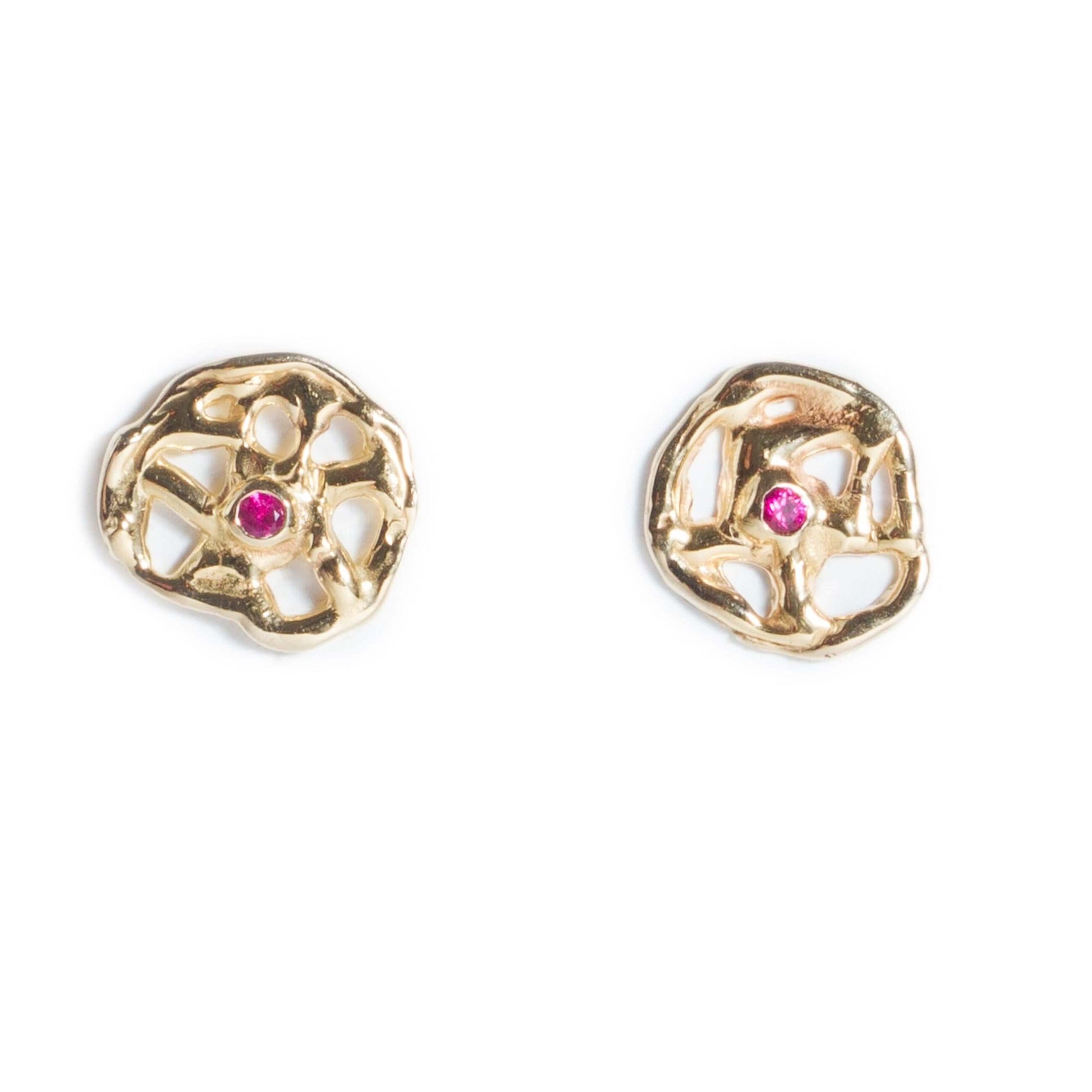 Gold studs and chandelier earrings set with rubis and sapphires, brilliant cut - LaParra Jewels-bespoke and one of a kind fine jewellery-london