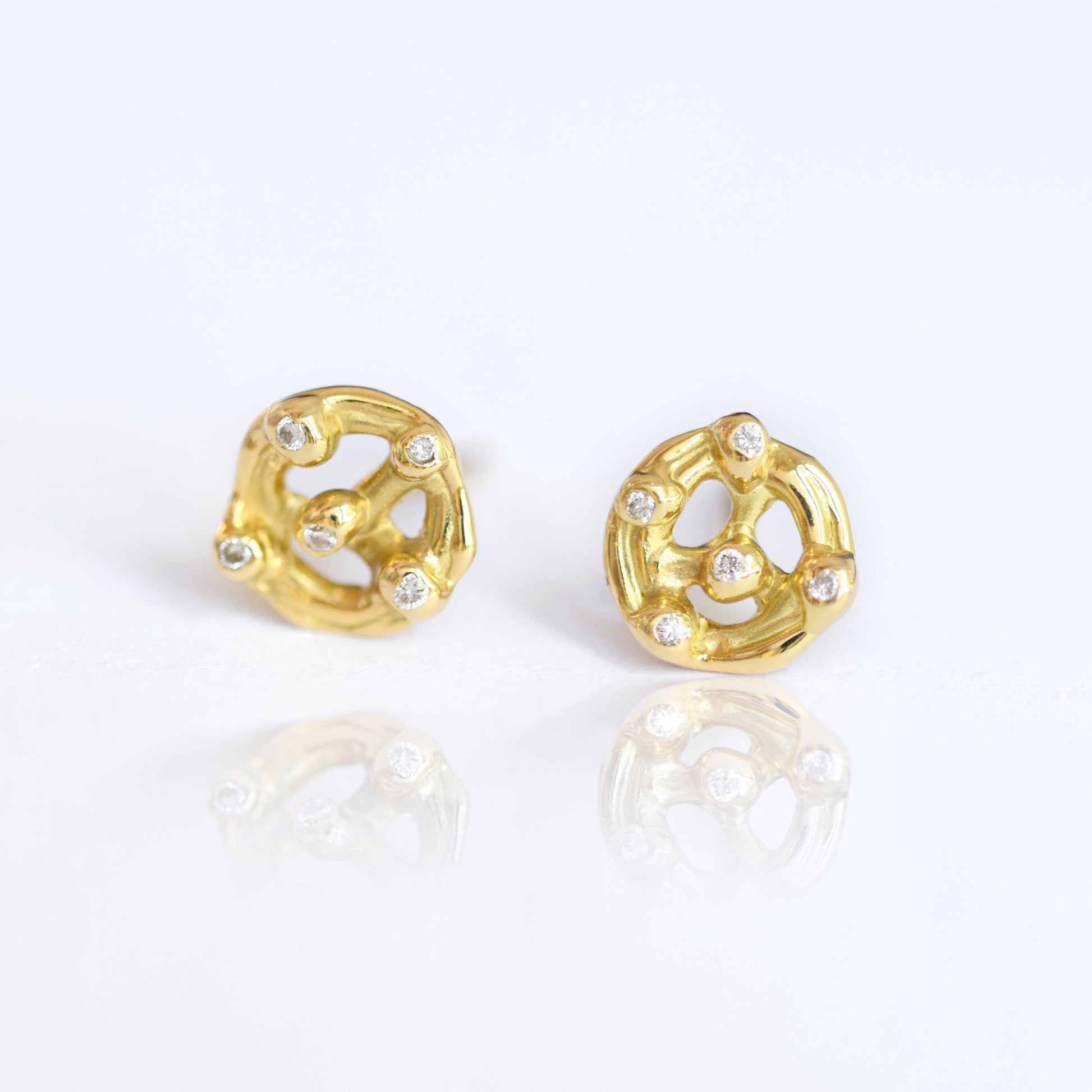 Gold studs set with white diamonds - LaParra Jewels-BESPOKE HAND MADE JEWLERY LONDON