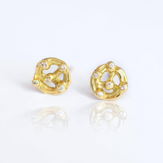 Gold studs set with white diamonds - LaParra Jewels-BESPOKE HAND MADE JEWLERY LONDON