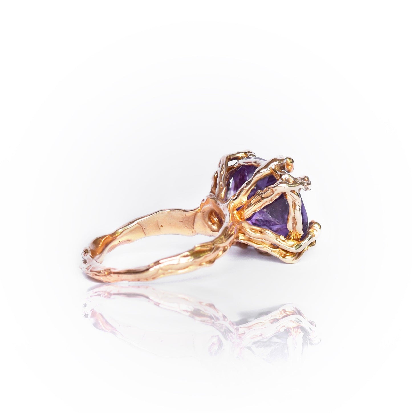9 carat Gold cocktail ring set with amathyst, oval shape and white diamonds - LaParra Jewels-BESPOKE HAND MADE JEWLERY LONDON