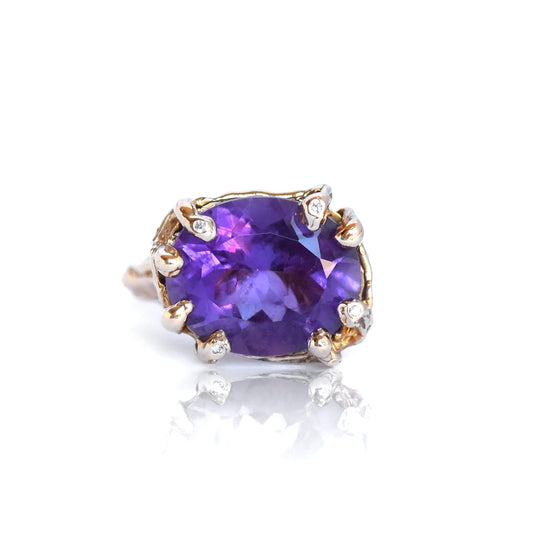 9 carat Gold cocktail ring set with amathyst, oval shape and white diamonds - LaParra Jewels-BESPOKE HAND MADE JEWLERY LONDON