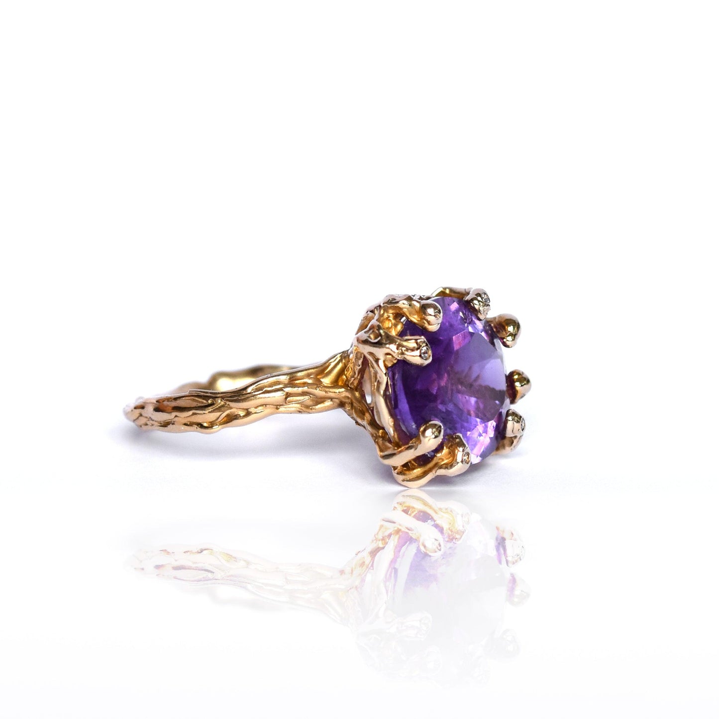 9 carat Gold cocktail ring set with amathyst, oval shape and white diamonds - LaParra Jewels-BESPOKE HAND MADE JEWLERY LONDON