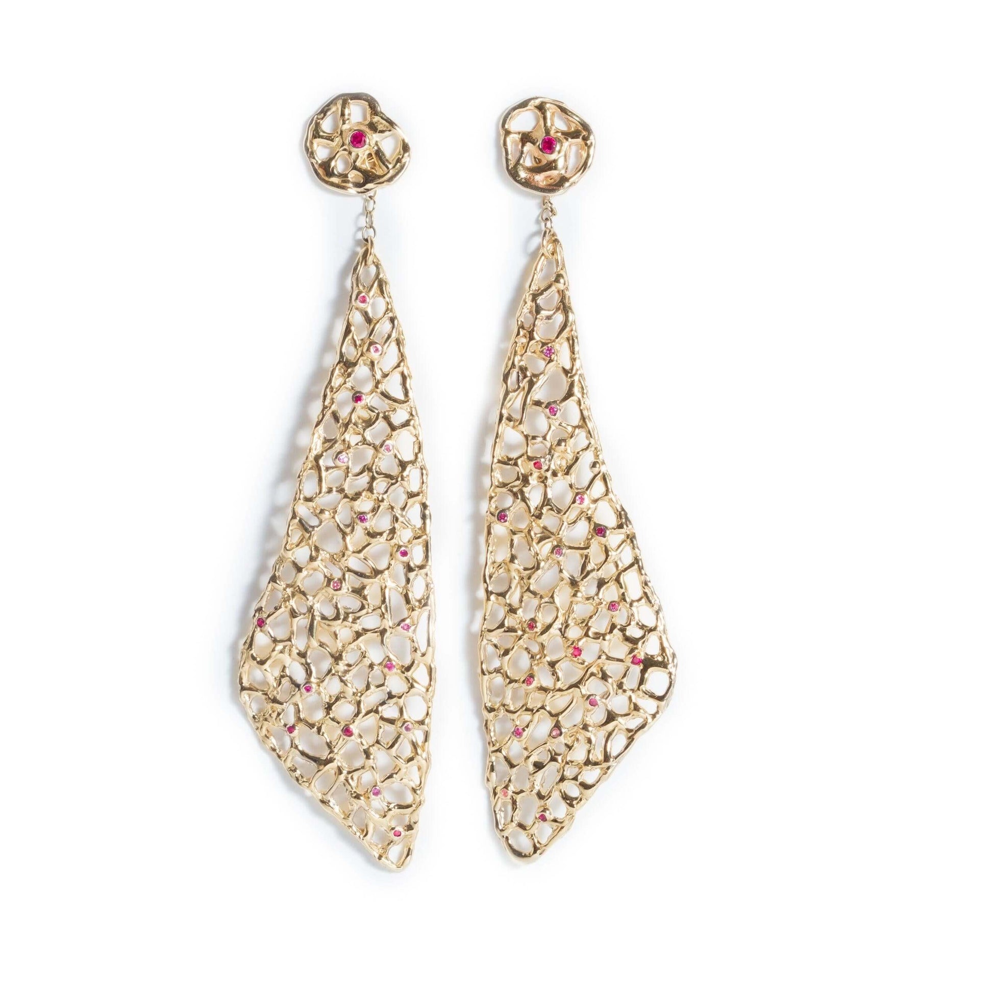 Gold studs and chandelier earrings set with rubis and sapphires, brilliant cut - LaParra Jewels-bespoke and one of a kind fine jewellery-london